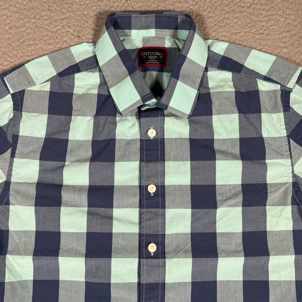 UNTUCKit Shirt Mens Medium Blue Plaid Slim Fit Casual‎ Preppy Button Up Logo